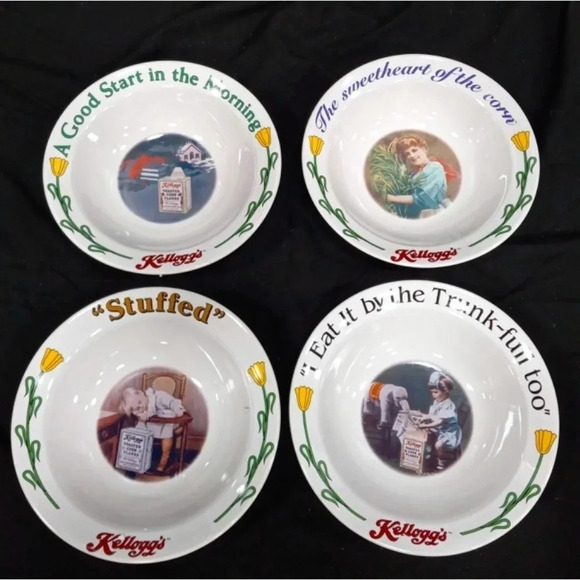 VTG KELLOGG’s 4PC Collector’s/Limited Edition Complete Set Ceramic Cereal Bowls - Picture 1 of 1